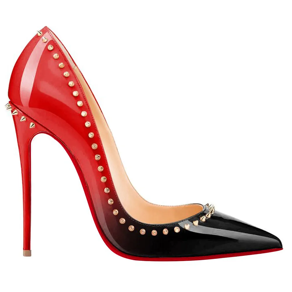 120mm Women's High Heels Stiletto Pumps Party Gradient Color Red Black-vocosishoes