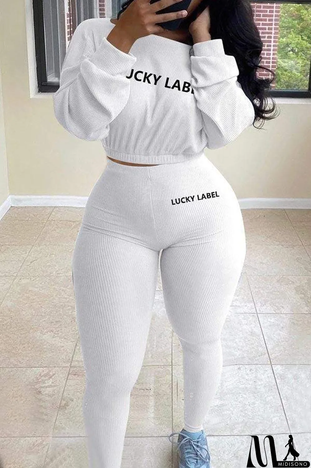 MidiSono - White Fashion Casual Pit Article Fabrics Letter Embroidered Boat Neck Two Pieces