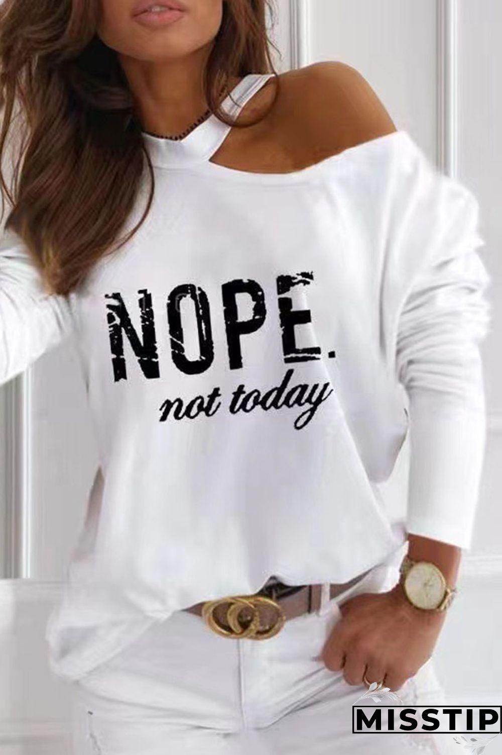 Black White Casual Print Patchwork O Neck Tops