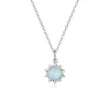 925 Sterling Silver White Opal Sun Pendant Necklace 17.71''