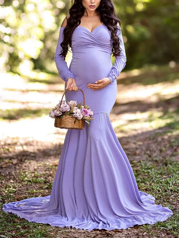 Maternity Dress Solid Color Collar Maxi Dress