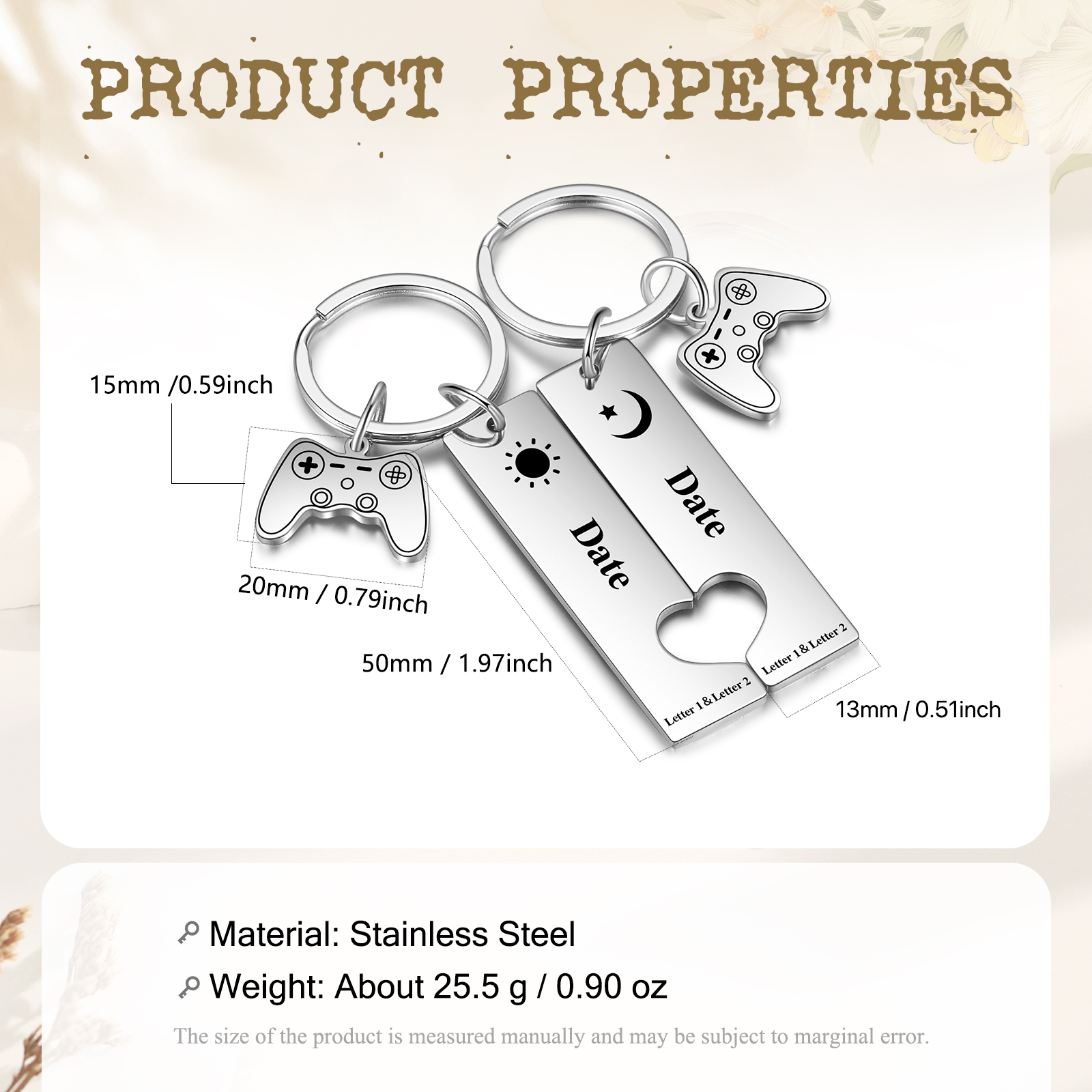 Personalised Couple Keychain Custom 2 Letters & Date Keyring Game Console Valentine's Day Gift for Him/Her-Jessemade AU