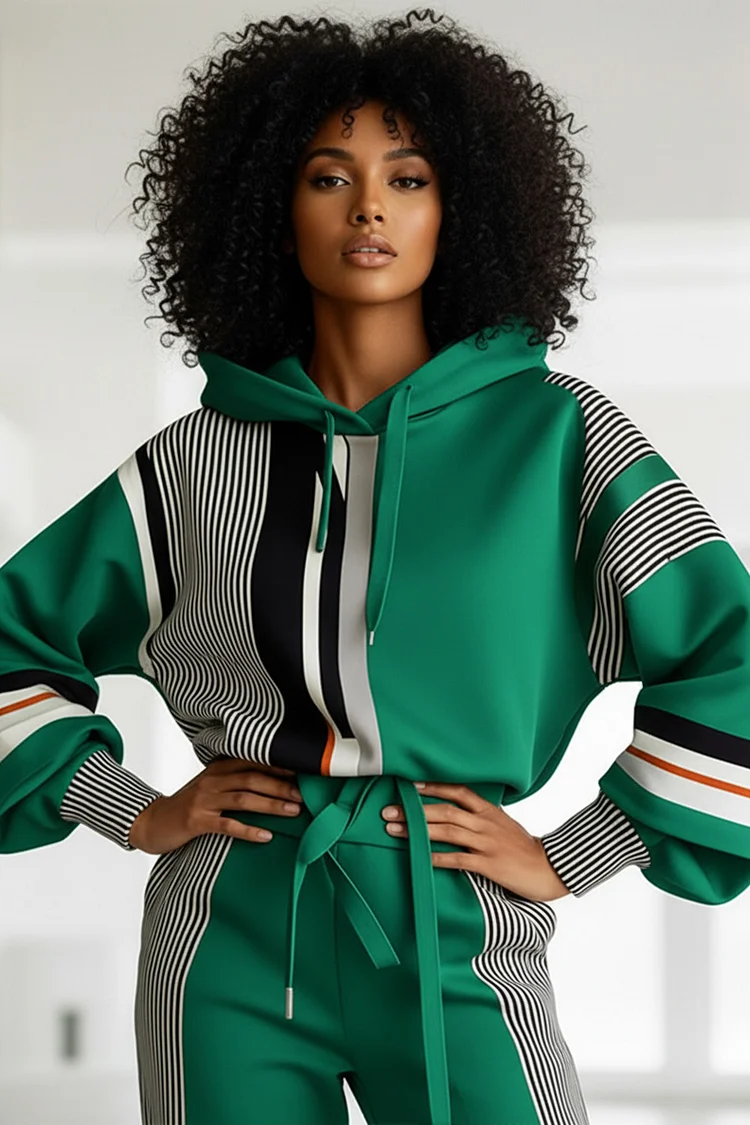 Plus Size Daily Red Striped Hooded Long Sleeve Ruched Casual Sweatshirts 2024 - Xpluswear