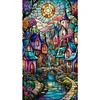 Colored House Glass Painting - Full Embroidery 3 Strands 11CT Stamped Cross Stitch - 40*70CM - Large Size