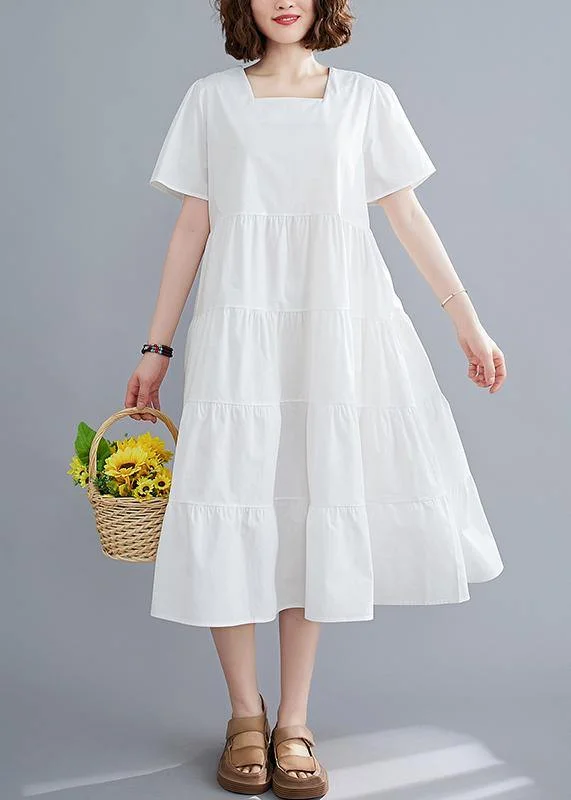 DIY white Tunics Square Collar patchwork long Dress