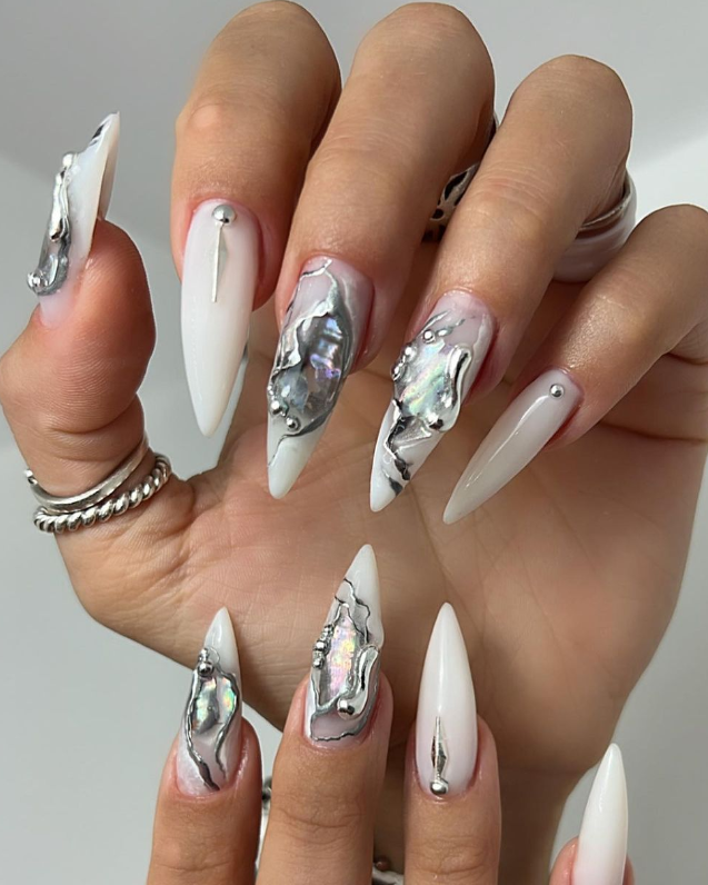 Gray & White Marble Nails | Marble acrylic nails, Marble nail designs, Cute  gel nails