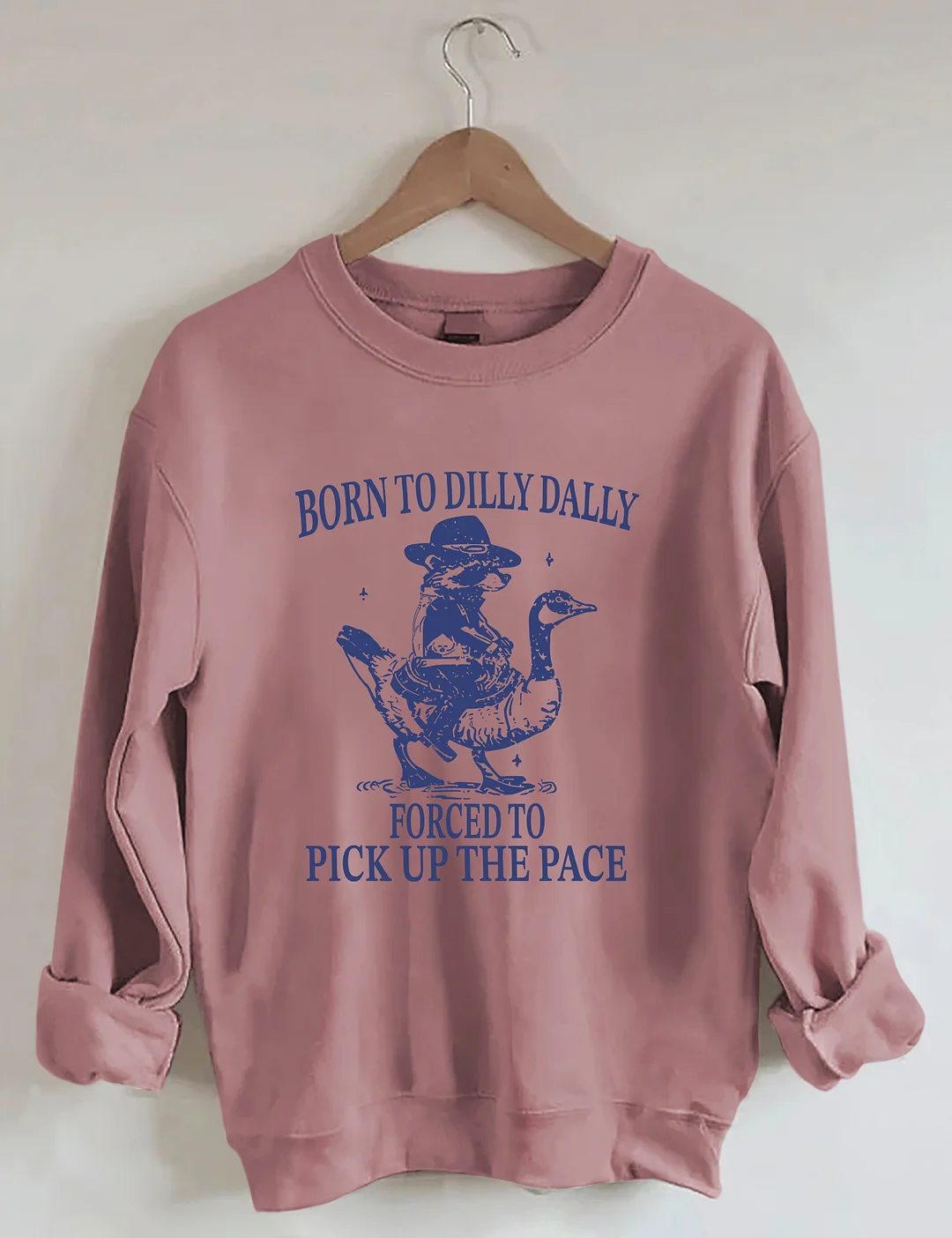 Born To Dilly Dally Forced To Pick Up The Pace Goose Raccoon Sweatshirt