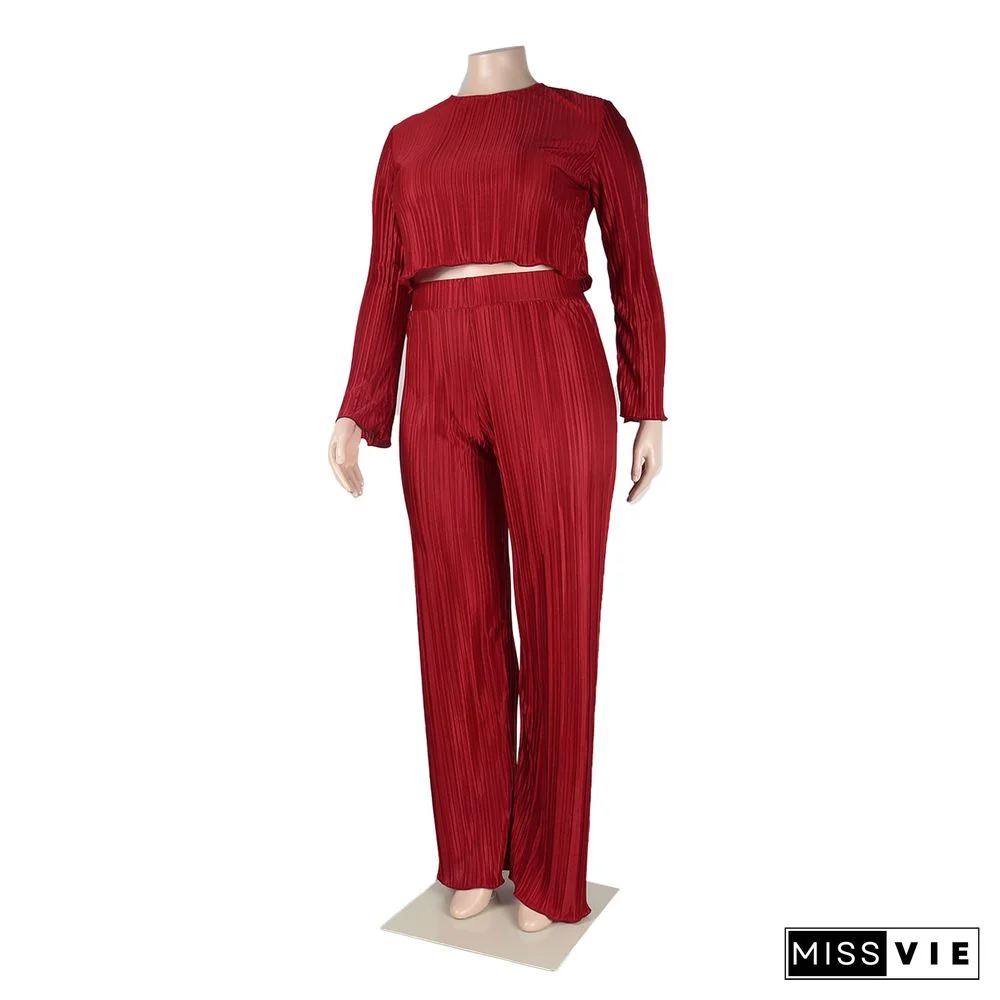 Pleated Loose Blouse Crop Top Wide Leg Pants Outfits