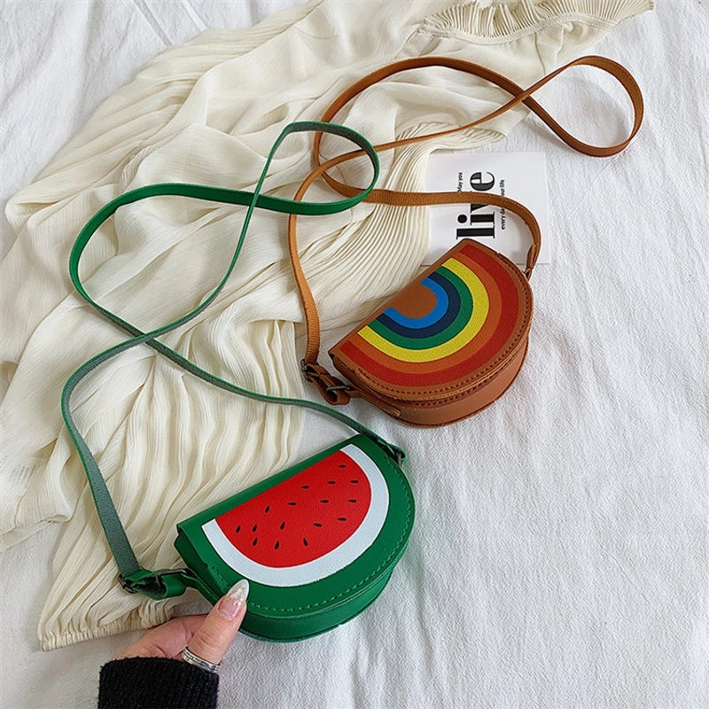 Kid’S Pu Leather Animal Cartoon Character Fruit Cute Semicircle Zipper Crossbody Bag