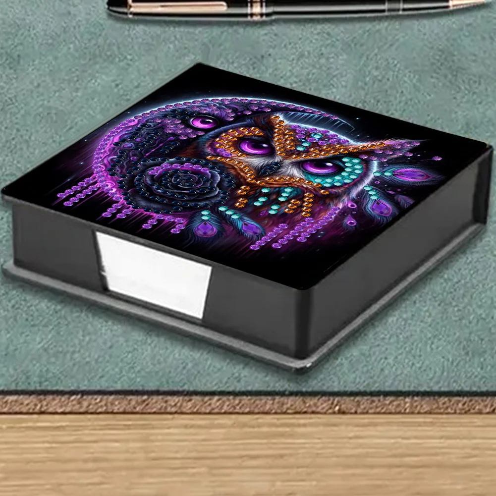PU 5D Diamond Painting Kit Note Box DIY Diamond Art Notepad Box (Moon Owl)