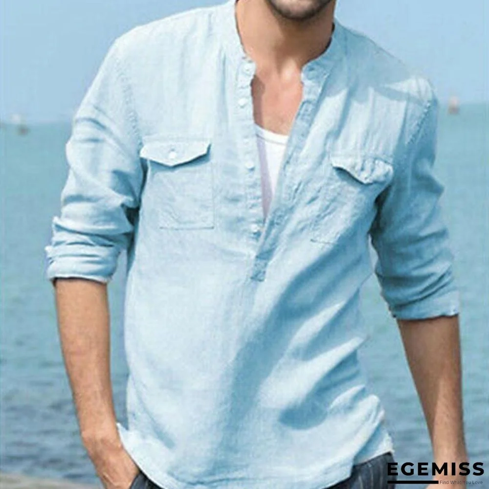 Spring/Summer Mens Long Sleeve Casual Loose Soft Shirts Linen | EGEMISS