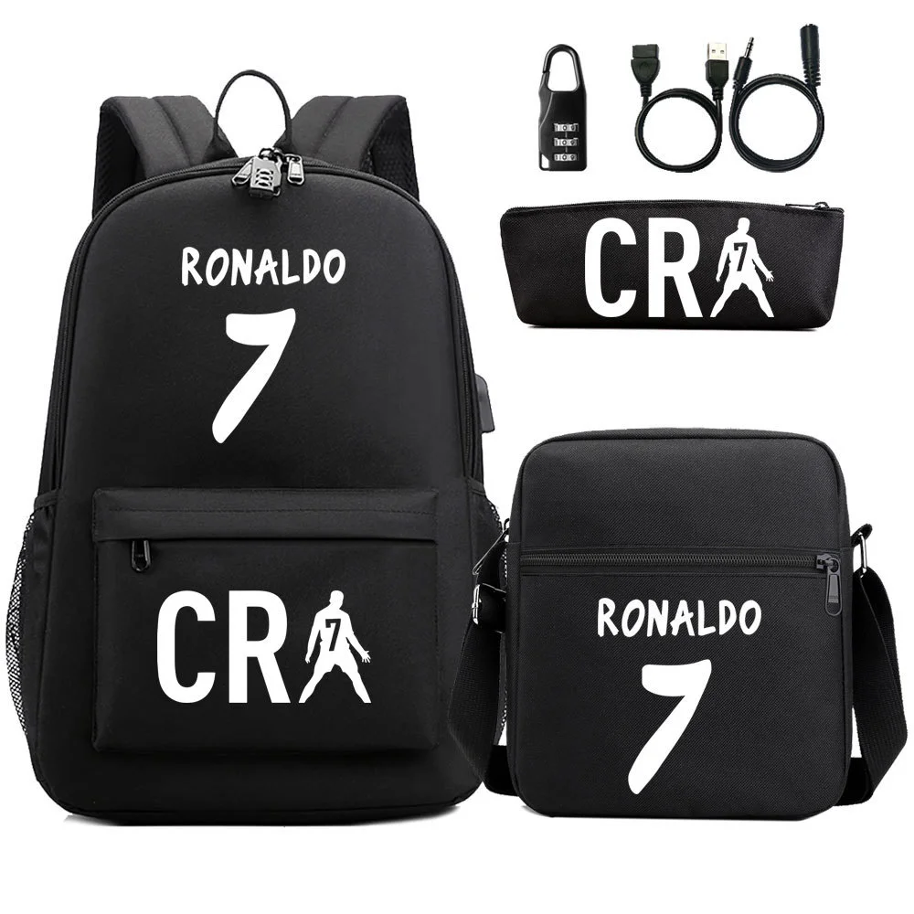 Buzzdaisy Cristiano Ronaldo-themed School Bag Set with USB Charging and Password Lock Function