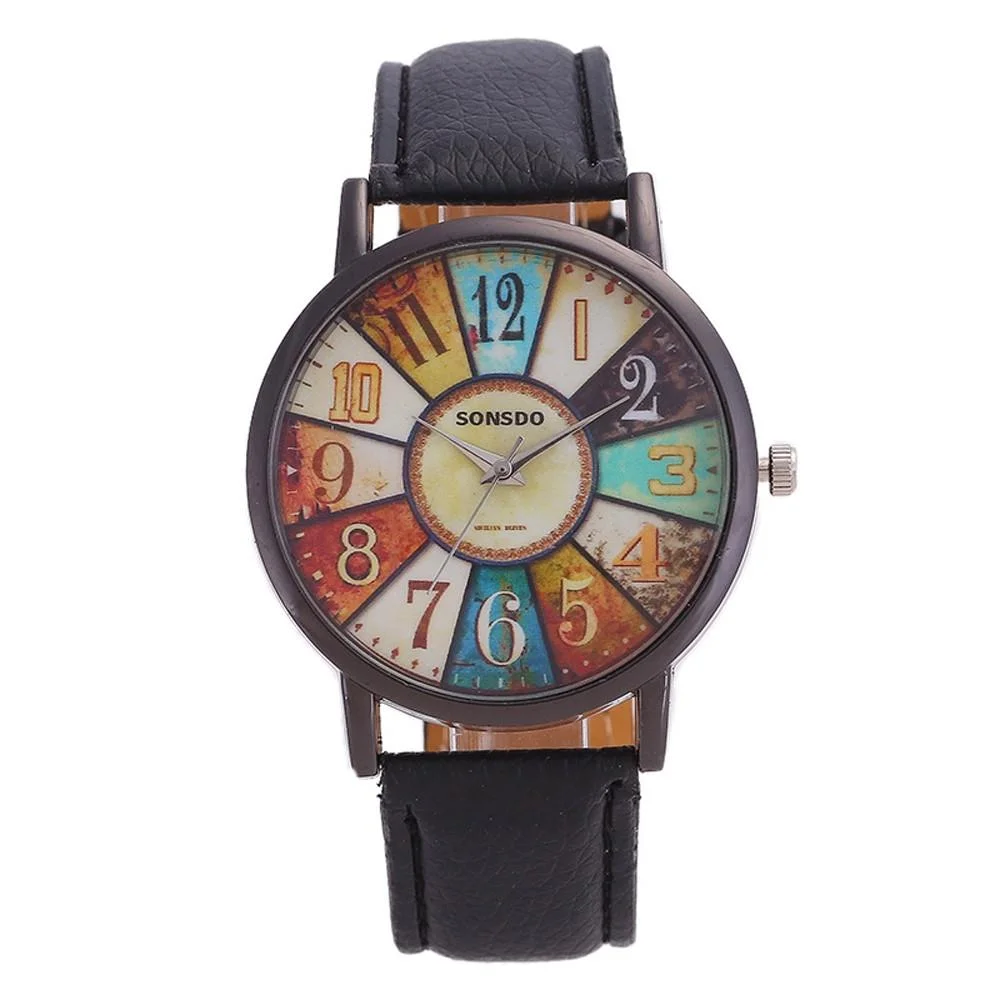 Retro Personality Digital Turntable PU Leather Strap Quartz Watch