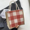 Classic Plaid Linen Daily Lunch Shopping Gift Bag