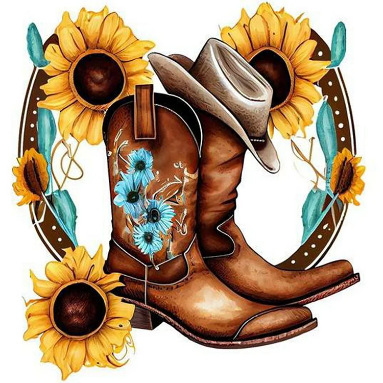 Western Cowboy Boots 30*30CM(Canvas) Full Round Drill Diamond Painting gbfke