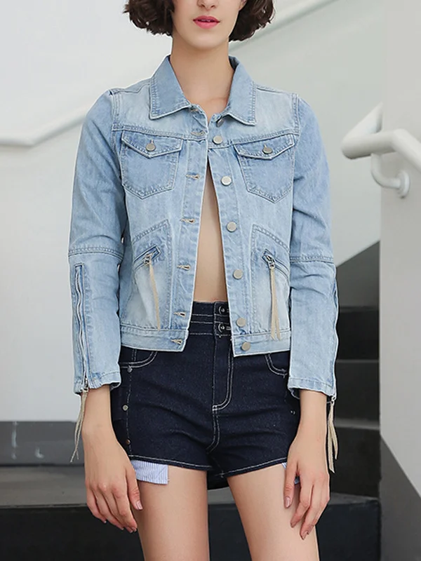 Casual Short Trim Fringed Denim Jacket - yankia