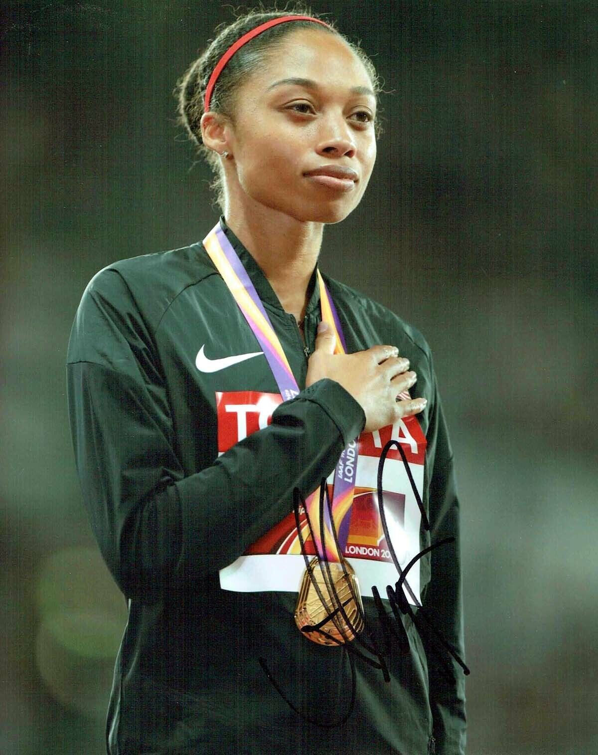 Allyson FELIX Autograph 10x8 Signed Photo Poster painting 3 AFTAL RD COA USA Athlete Gold Medal