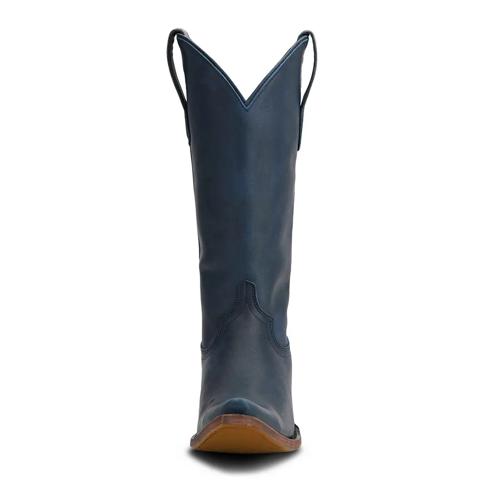 Snip Toe Chunky Heel Pull Tab Classic Western Boots for Women in Navy