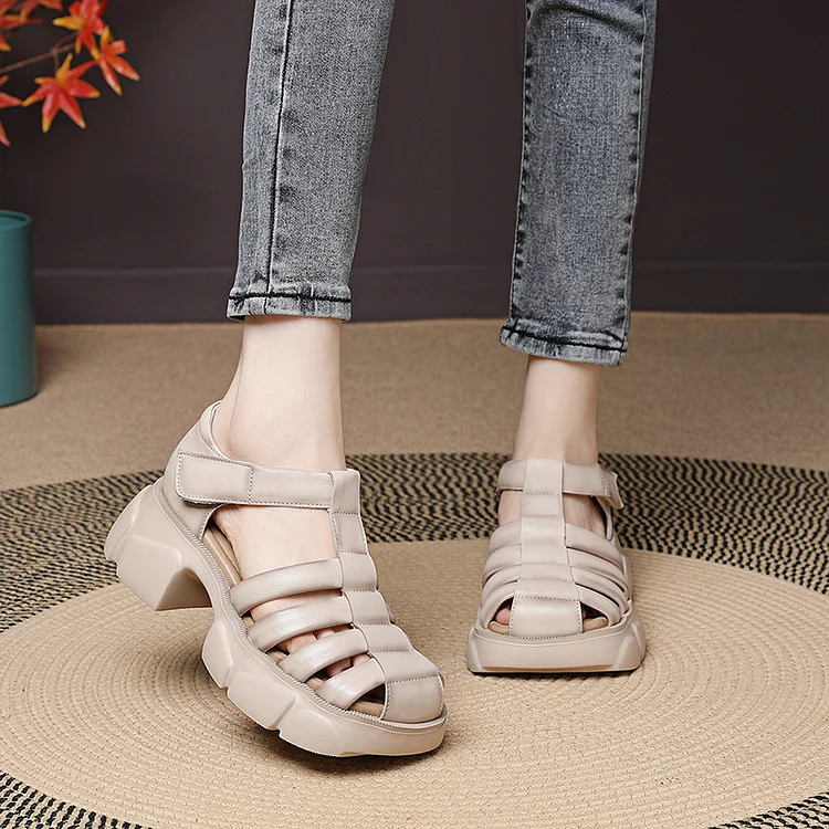 Vintage Cowhide Leather Cross Strap Sandals