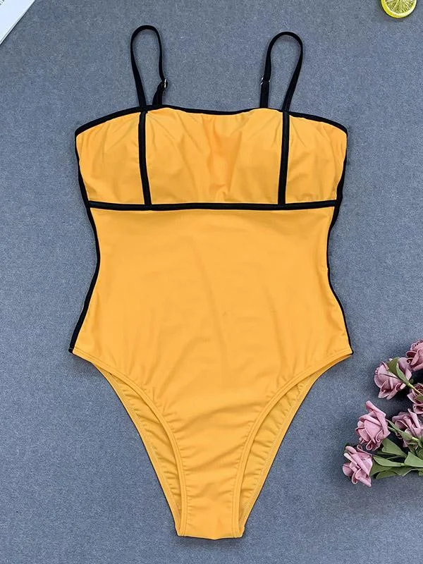 Strapless Solid Color One-Piece Swimwear