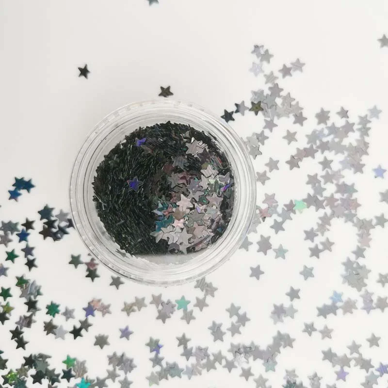 3mm Sequins DIY Flat Five-pointed Star Moon Sequin Paillettes Sewing Craft DIY Laser Silver Nail Sequin Accessories Decorations