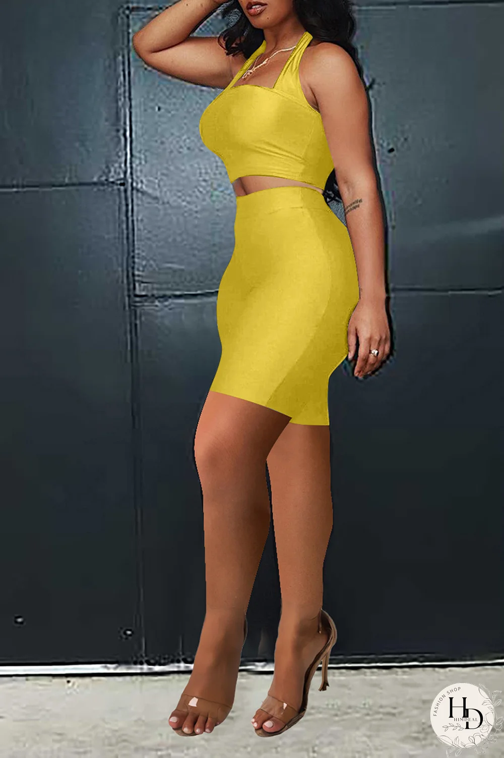 Rose Red Casual Solid Patchwork Halter Sleeveless Two Pieces