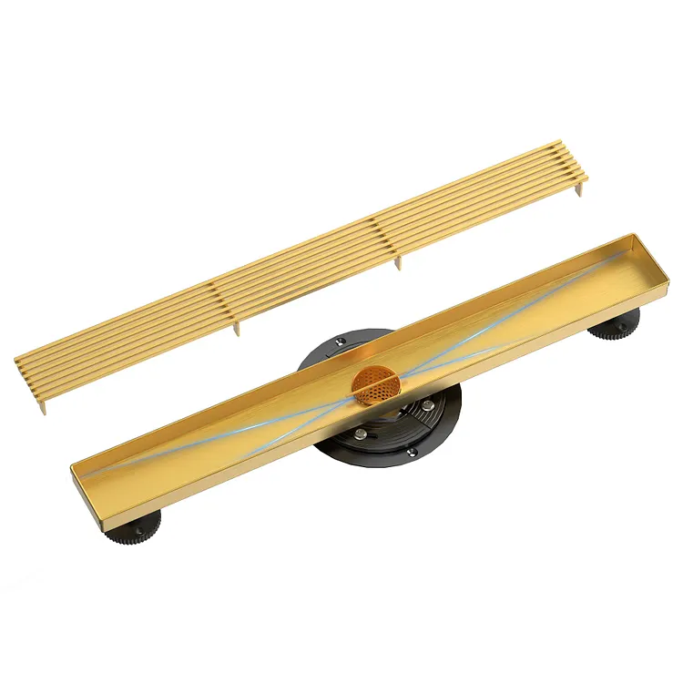 EVERSTEIN 24" Linear Shower Drain with Removable Grate Brushed Gold