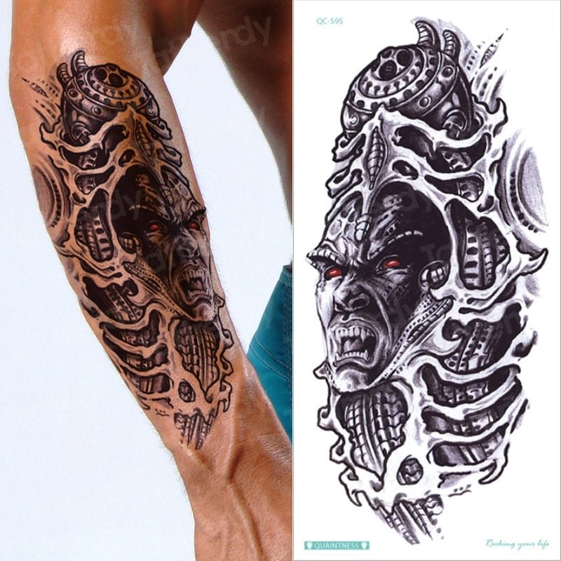 Black Stylish 3D New Man's Half Sleeve Arm Temporary Totem Tattoo Stickers Mechanical Body Art Tatoos for Boys Mens Armband