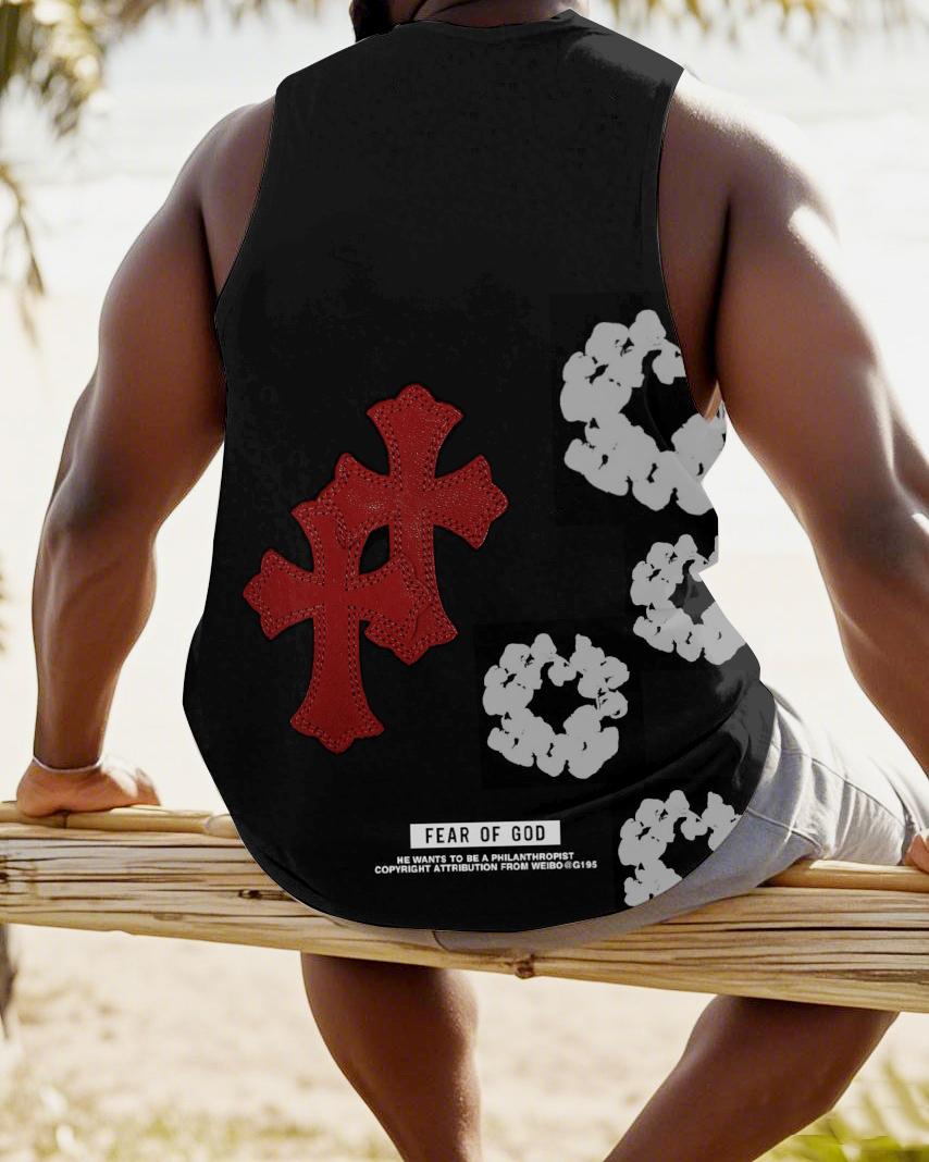 Men's Plus Size Cotton Cross Print Vest