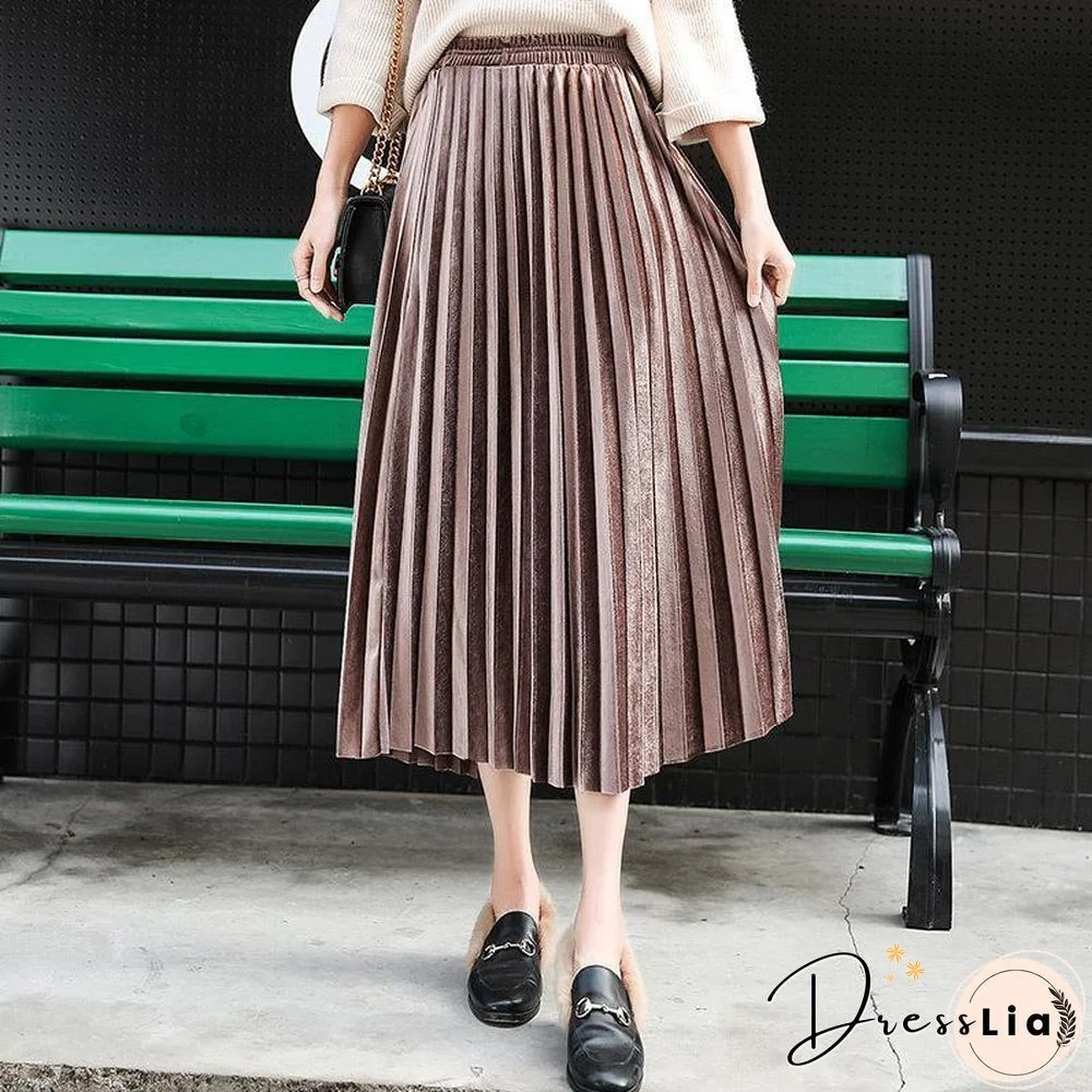 Fasion High Waist Pleated Velvet Skirt