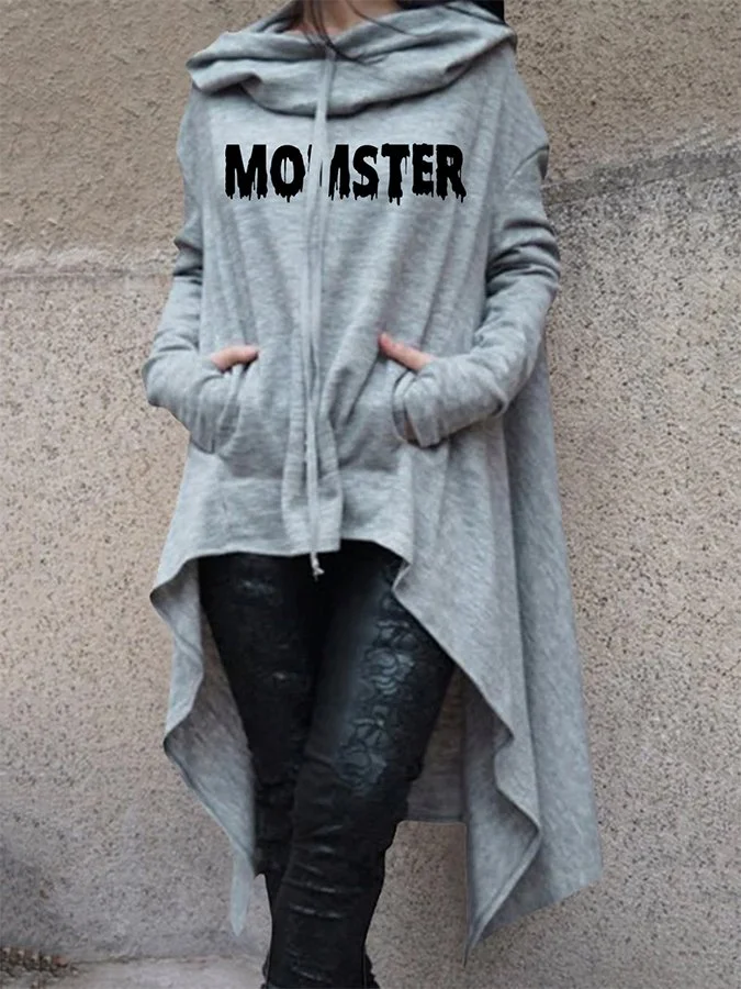 Letter Print Irregular Long Sleeve Sweatshirt