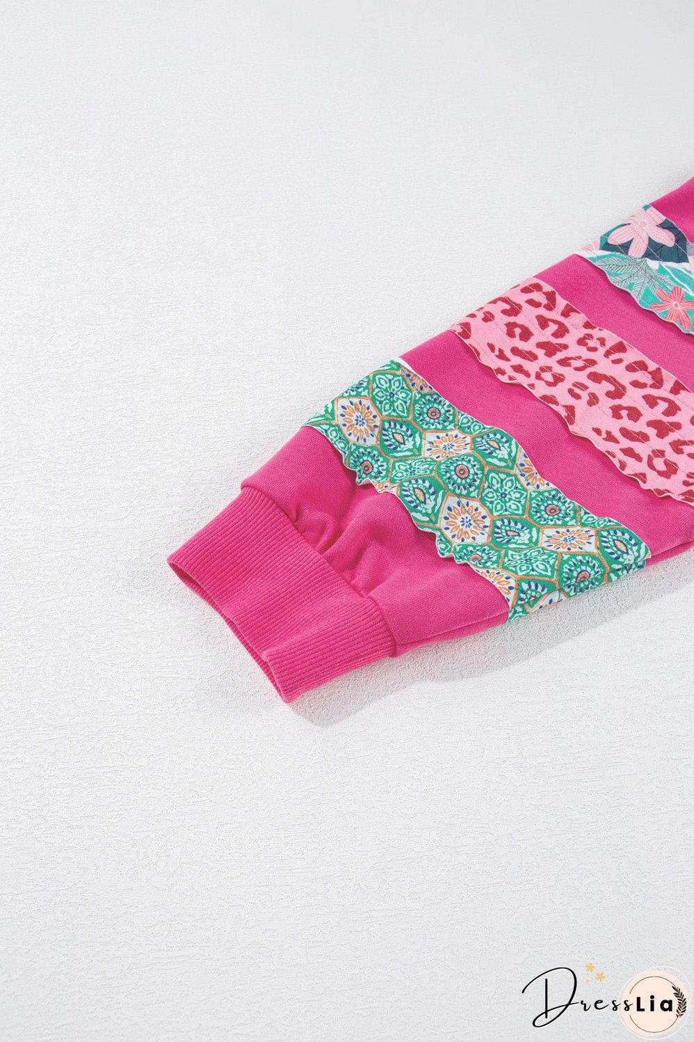 Rose Red Plus Size Printed Patchwork Sleeve Split Sweatshirt