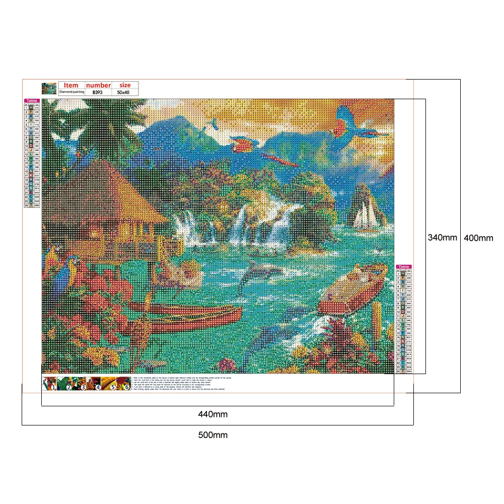 Full Round Diamond Painting 50*40cm - Dolphin And Parrot