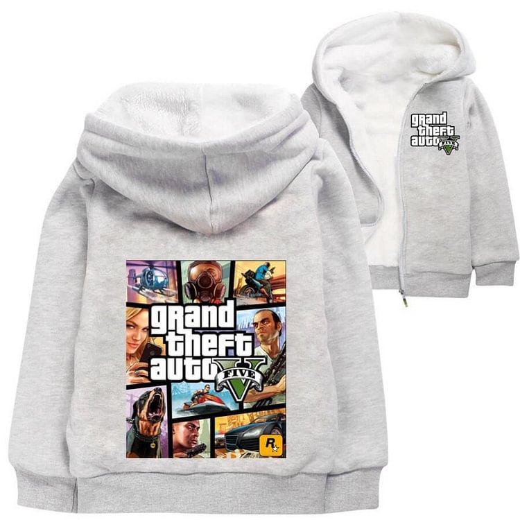 Mayoulove Grand Theft Auto V Gta5 Print Girls Boys Zip Up Lined Cotton Hoodie-Mayoulove