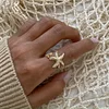 Starfish Rhinestone Golden Silver Open Ring