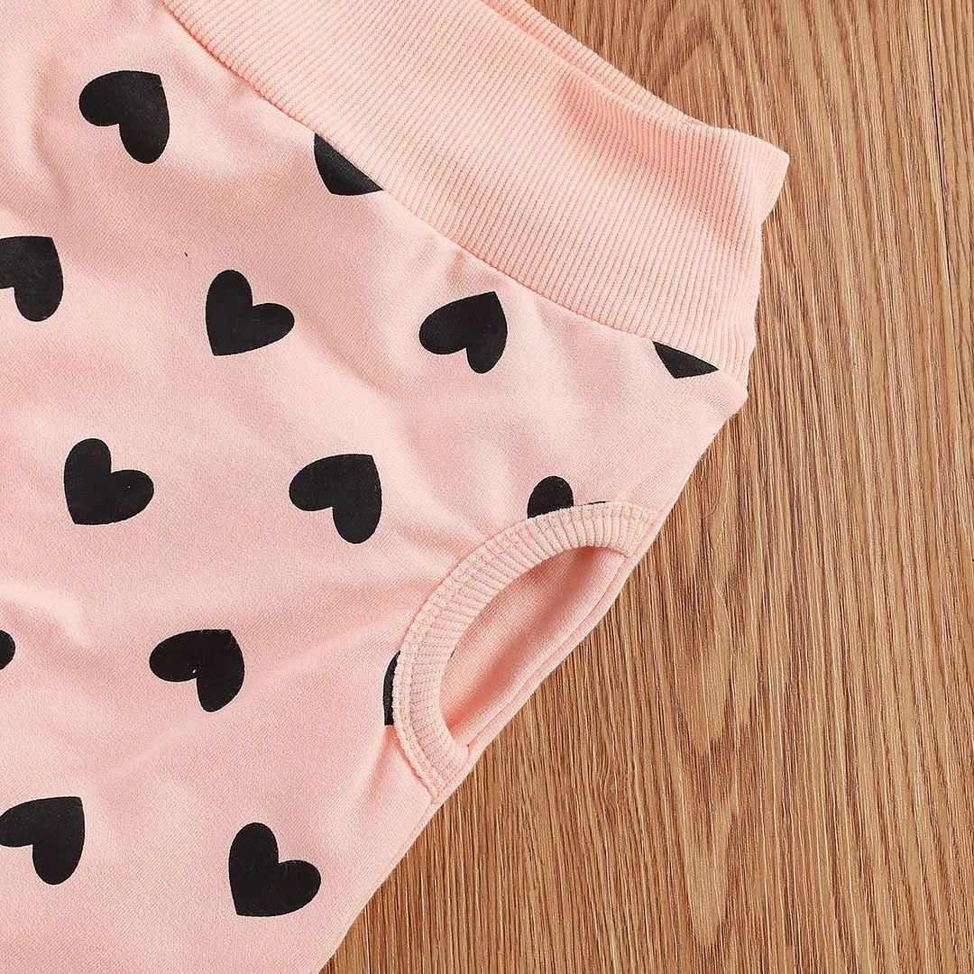 Children Baby Girls 2Pcs Clothes Set Heart Printing Round Neck Long Sleeve Trousers Kids Pocket Pants for Toddler