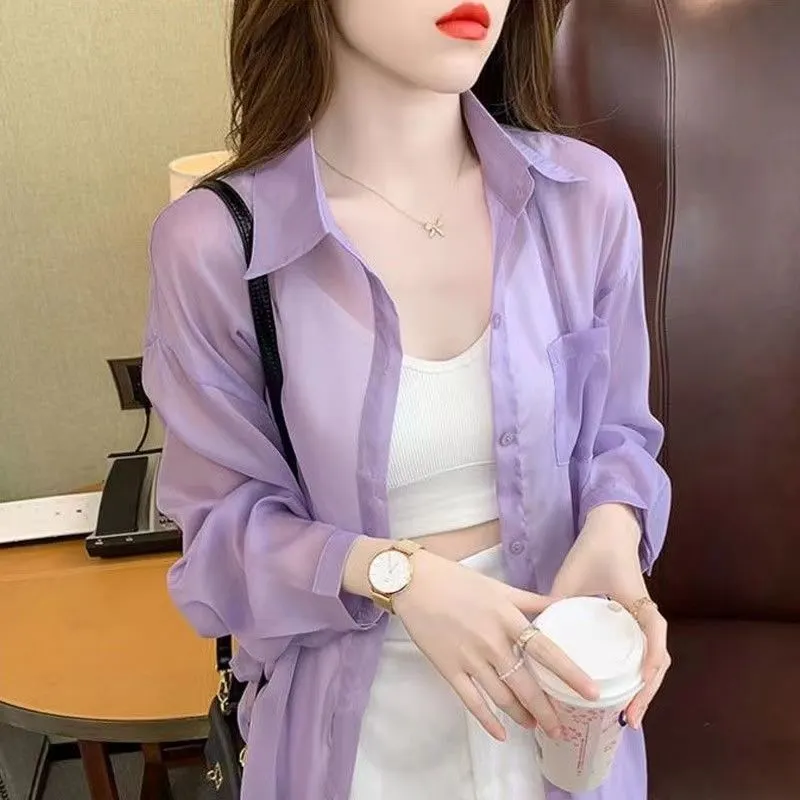 Uveng Uveng Thin Shirt Women's Spring And Autumn 2025 New Long-Sleeved Blouse Ice Silk Sunscreen Chiffon Shirt Jacket