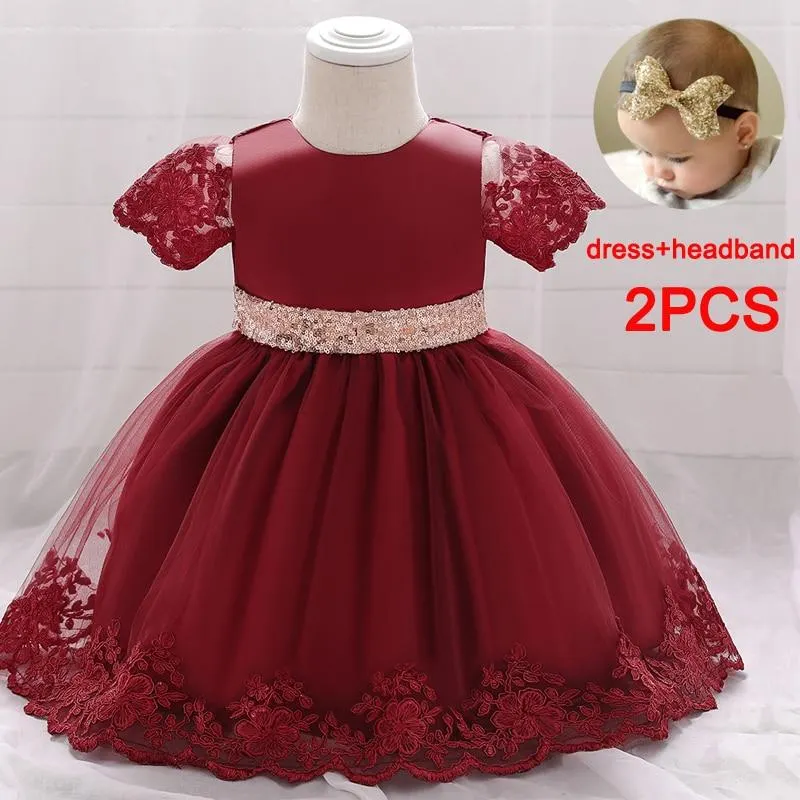 2021 Ceremony Infant 1st Birthday Dress For Baby Girl Clothes Sequin Dress Princess Dresses Party Baptism Clothing 0 1 2 Year