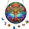 (25cm)DIY Acrylic Jigsaw Puzzle Window Hanging with Hanging Chain DIY Stained Glass Decoration Round Window Puzzle Decor for DIY Craft Project (Floral Tree of Life)