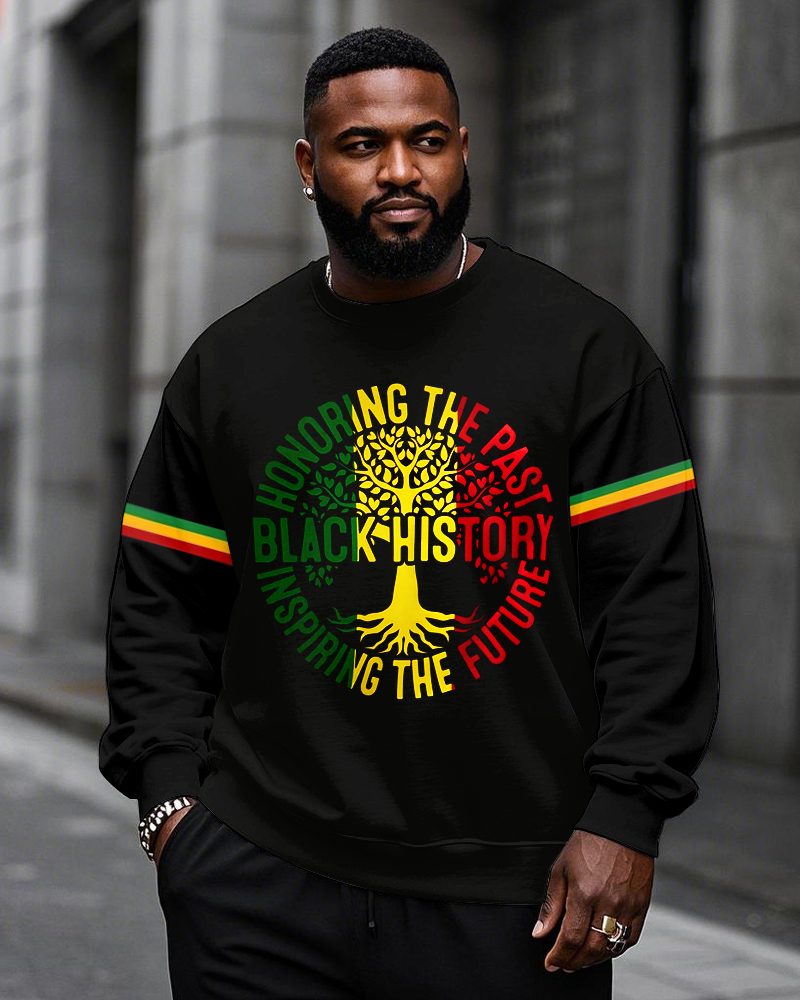 Men's Plus Size Black History Month Tree Of Life Letters Crewneck Sweat