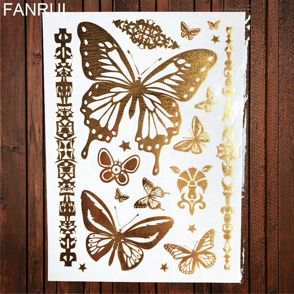 Star Moon Diamond Golden Metallic Tattoo Stickers Women Body Hands Art Temporary Tattoo Sexy Girl Leg Flash Tatto Glitter Metal