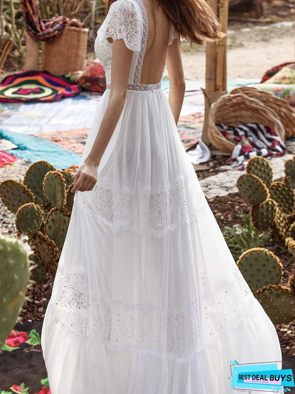 White lace temperament evening dress sexy backless wedding dress White Dresses