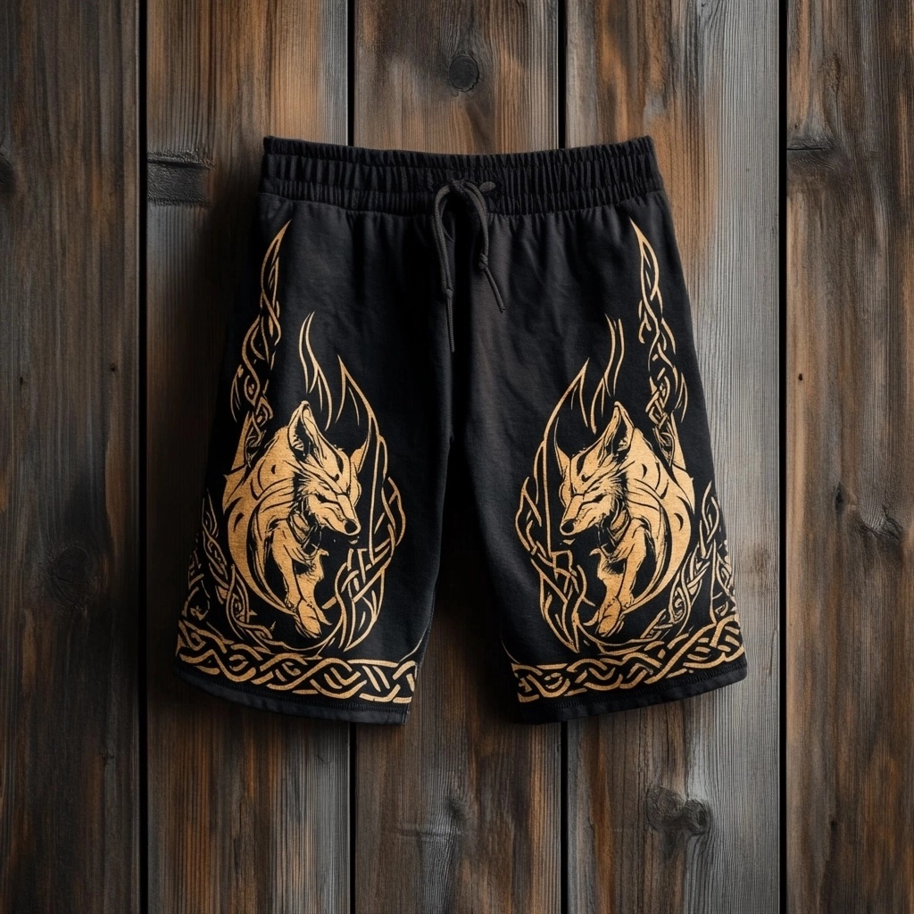 Men's Viking Nordic Wolf Totem Vintage Sport Shorts / Rvogue / Rvogue