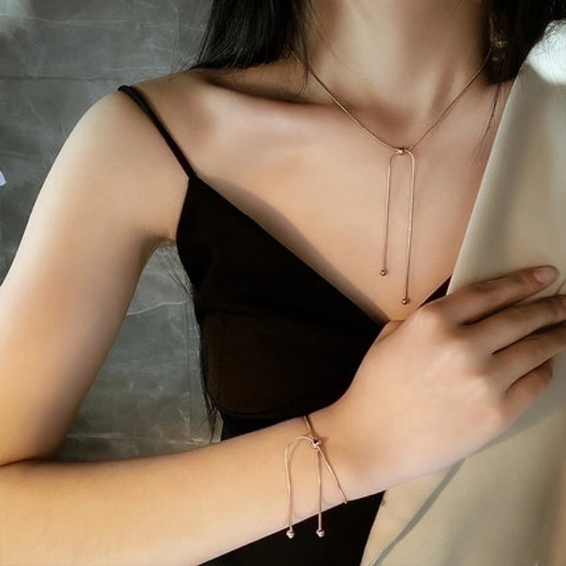 Titanium Steel 18K Gold Plated Elegant Minimalist Plating Solid Color Bracelets Necklace