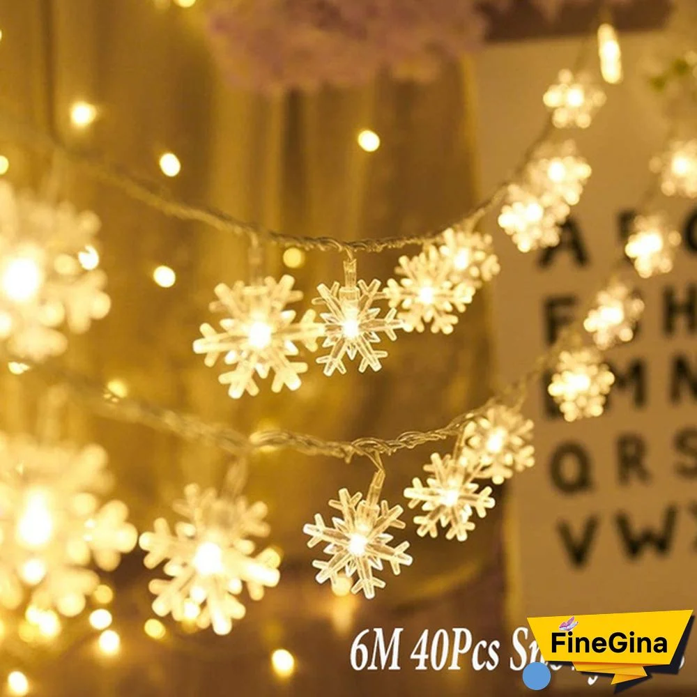 Christmas Lights, Snowflake String Lights 10/20/40 LED Fairy Lights Battery Operated Waterproof for Xmas Garden Patio Bedroom Party Decor Indoor Outdoor Celebration Lighting