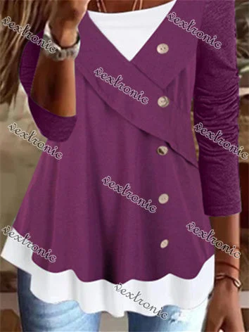 Women's Long Sleeve U-neck Buttons Top