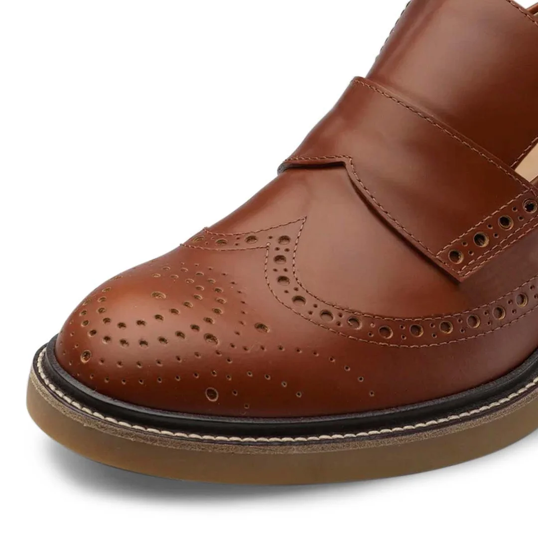 Brown Vegan Leather Round Toe Block Heel Slip-On Loafer Shoes Women