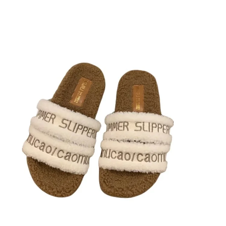 Wongn Wongn Autumn / Winter New Fashion Letter One Word Outside Wear Plush Slippers Wool Slippers Women's Shoes