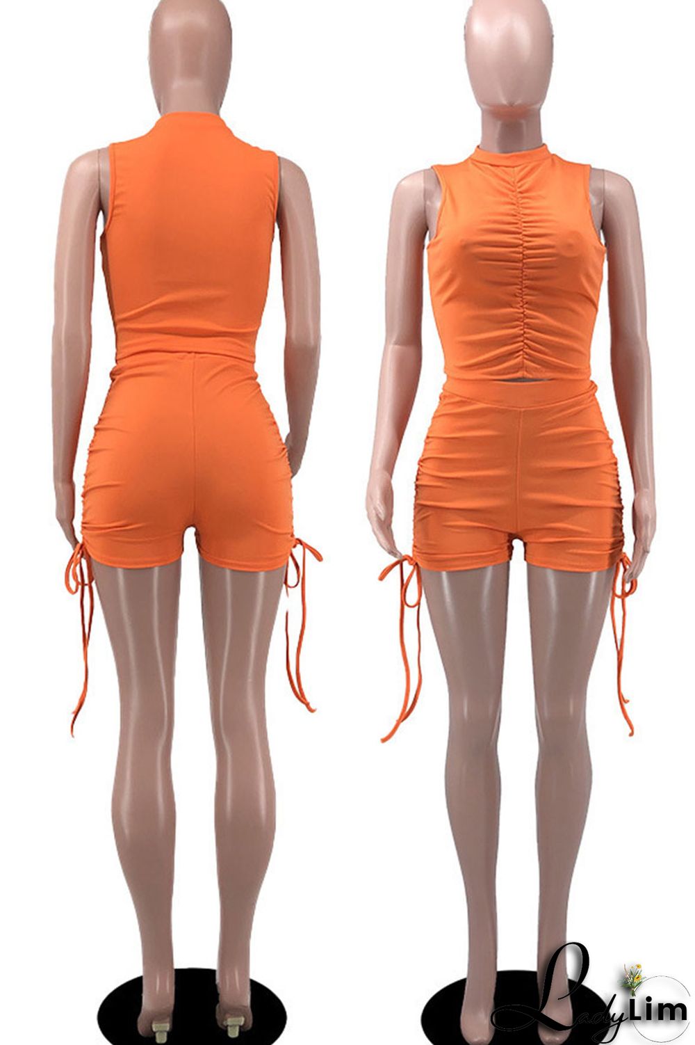 White Sexy Solid Bandage Split Joint Fold O Neck Sleeveless Two Pieces