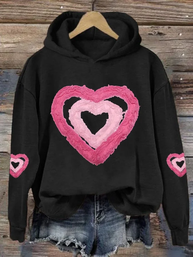 Women's Valentine's Day Printed Long Sleeve Hooded Sweatshirt